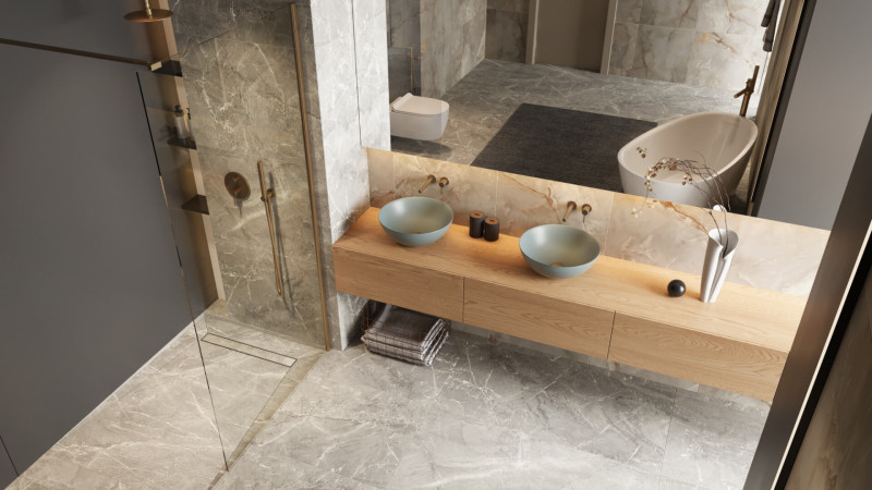 Excellent Vidoq kabina typu Walk-In 90 cm miedź szczotkowana przeźroczyste Clean Control KAEX.1506.900.LP.CB