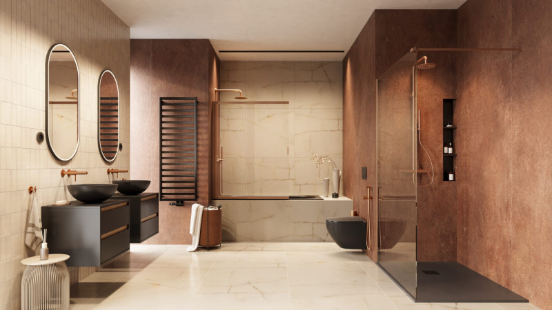 Excellent Vidoq kabina typu Walk-In 90 cm miedź szczotkowana przeźroczyste Clean Control KAEX.1506.900.LP.CB