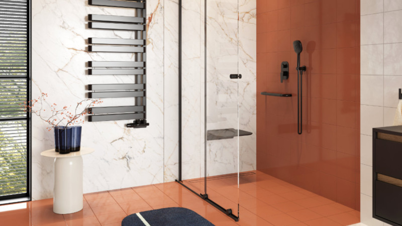 Excellent Stilio odpływ liniowy z rusztem do zabudowy płytką 80 cm niski 6 cm czarny mat INEX.1515.800.P.BL