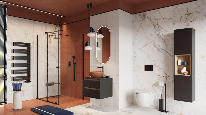 Excellent Stilio odpływ liniowy z rusztem dekoracyjnym 70 cm czarny mat INEX.1515.700.R.BL