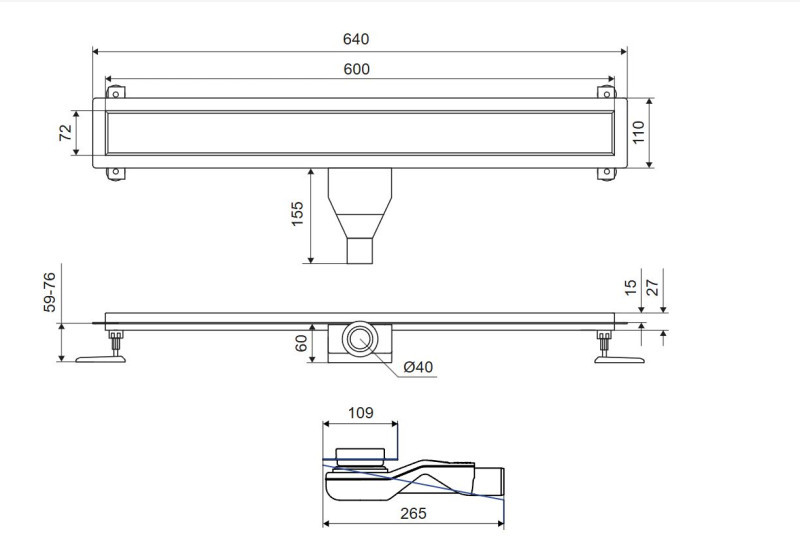 Excellent Stilio odpływ liniowy z rusztem do zabudowy płytką 60 cm niski 6 cm miedź szczotkowany INEX.1515.600.P.CB