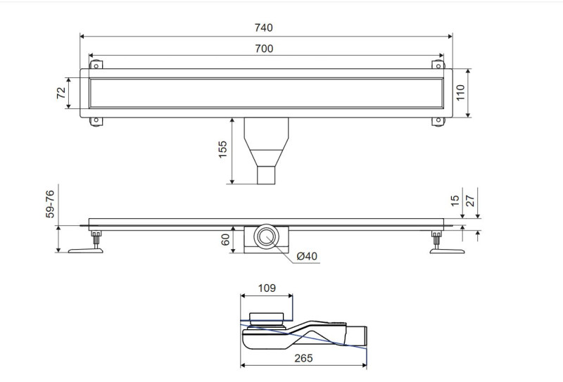 Excellent Stilio odpływ liniowy z rusztem dekoracyjnym 70 cm miedź szczotkowana INEX.1515.700.R.CB