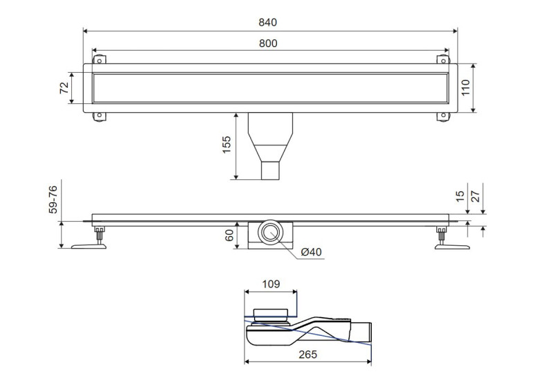 Excellent Stilio odpływ liniowy z rusztem dekoracyjnym 80 cm miedź szczotkowana INEX.1515.800.R.CB