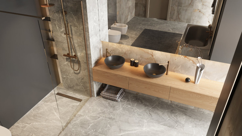 Excellent Stilio odpływ liniowy z rusztem dekoracyjnym 90 cm miedź szczotkowana INEX.1515.900.R.CB