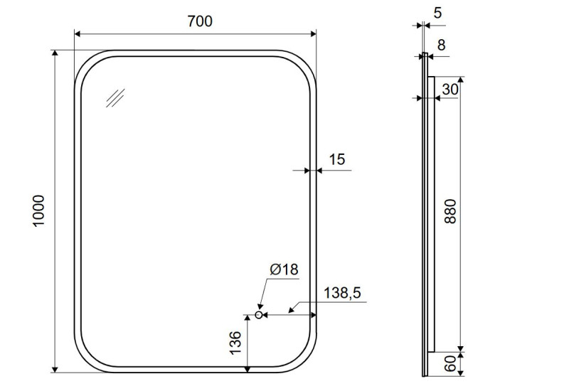 Excellent Lumiro lustro LED w ramie akrylowej prostokątne 100x70 DOEX.LU100.070.AC