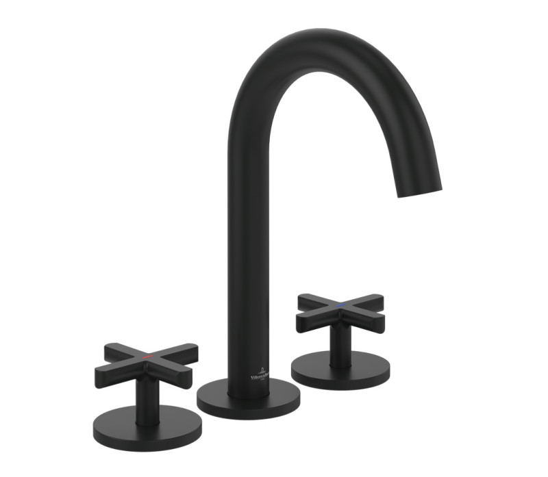 Villeroy&Boch Loop&Friends bateria umywalkowa trzyotoworowa czarny matowy TVZ106009000K5