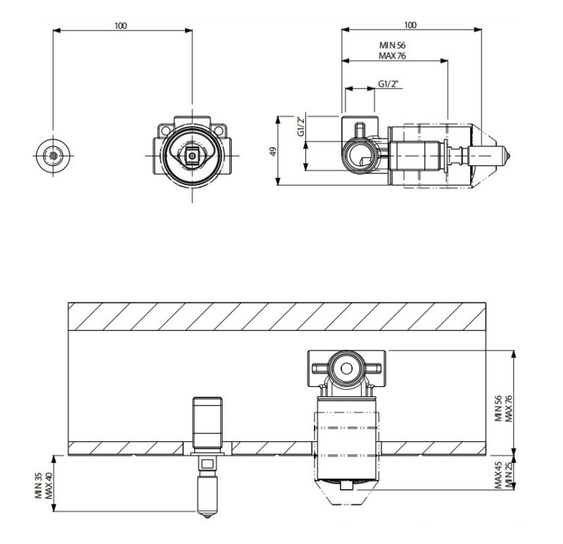 Villeroy&Boch uniwersalny element podtynkowy do baterii umywalkowej chrom TVW10611B15161