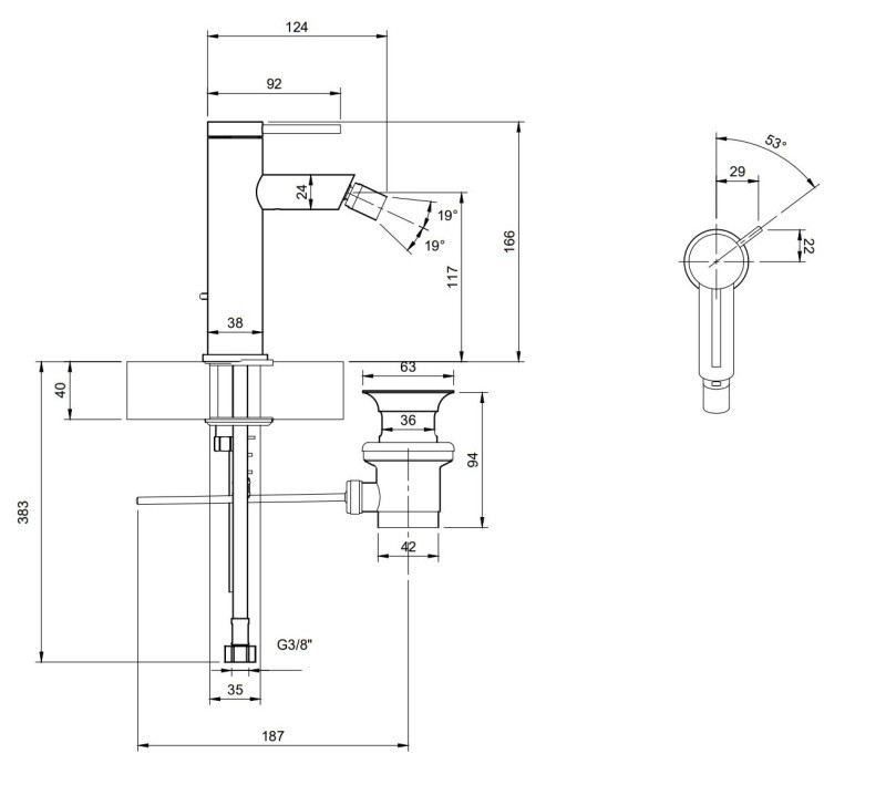 Villeroy&Boch Loop&Friends bateria bidetowa z korkiem automatycznym nikiel szczotkowany TVB10620115364