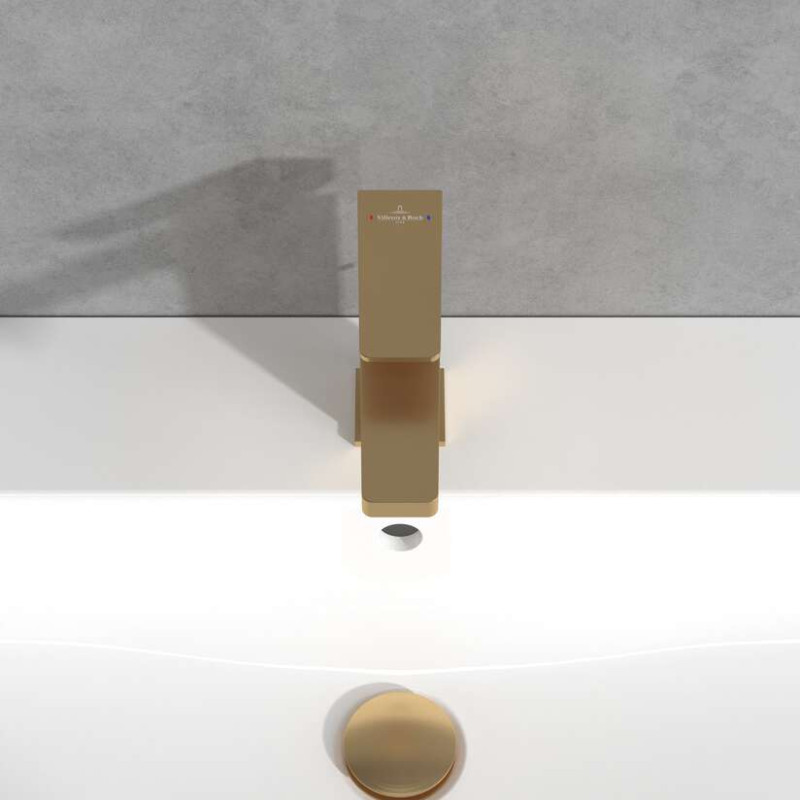 Villeroy&Boch Architectura Square bateria umywalkowa z korkiem automatycznym złoty szczotkowany TVW12500100076