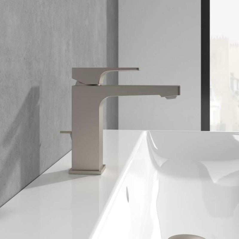 Villeroy&Boch Architectura Square bateria umywalkowa z korkiem automatycznym nikiel szczotkowany TVW12500100064