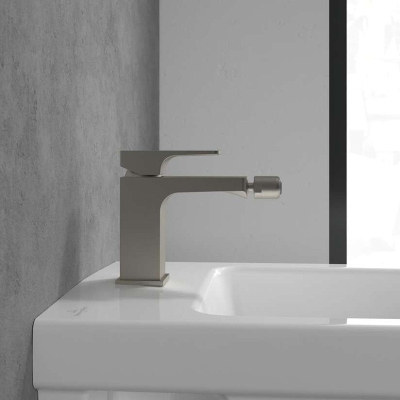 Villeroy&Boch Architectura Square bateria bidetowa z korkiem automatycznym nikiel szczotkowany TVB12500100064