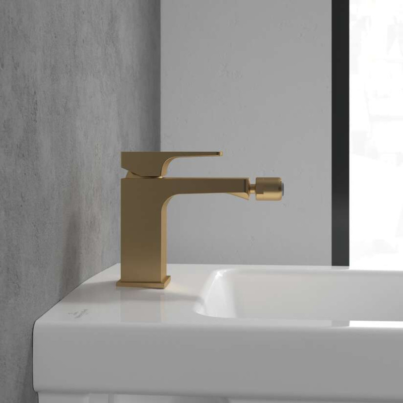 Villeroy&Boch Architectura Square bateria bidetowa z korkiem automatycznym złoty szczotkowany TVB12500100076