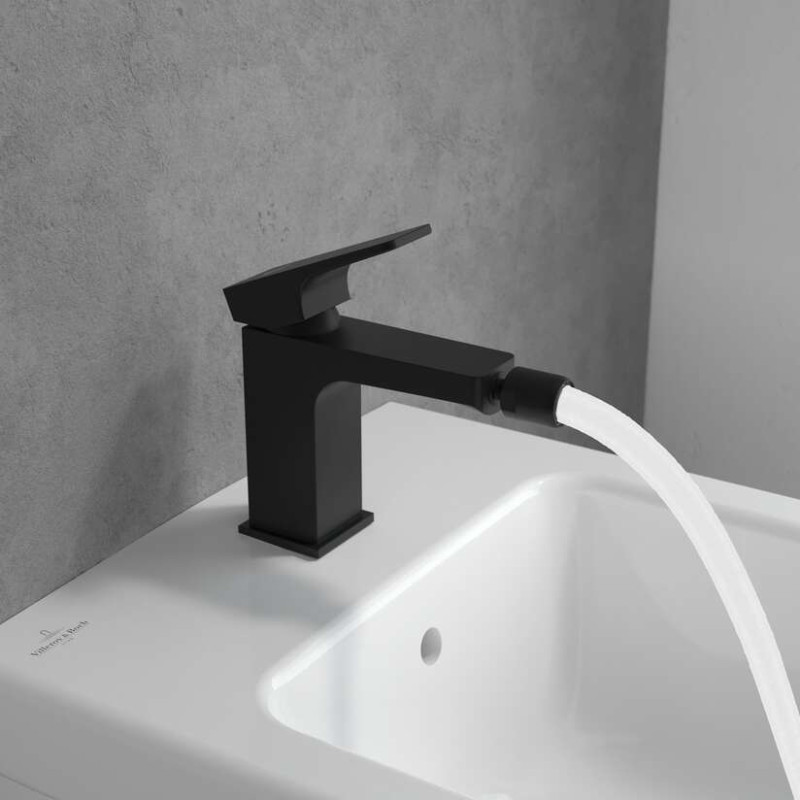 Villeroy&Boch Architectura Square bateria bidetowa z korkiem automatycznym czarny matowy TVB125001000K5
