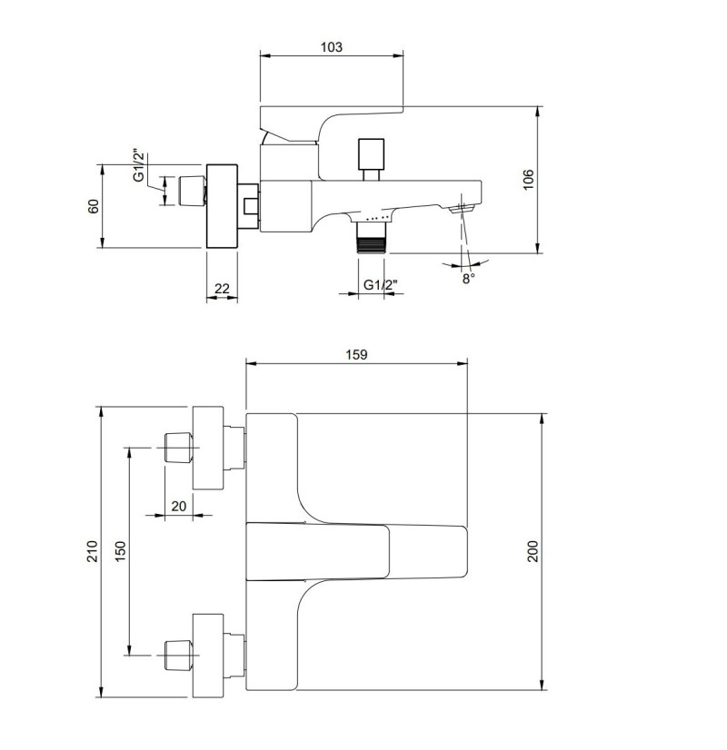 Villeroy&Boch Architectura Square bateria wannowa ścienna chrom połysk TVT12500100061