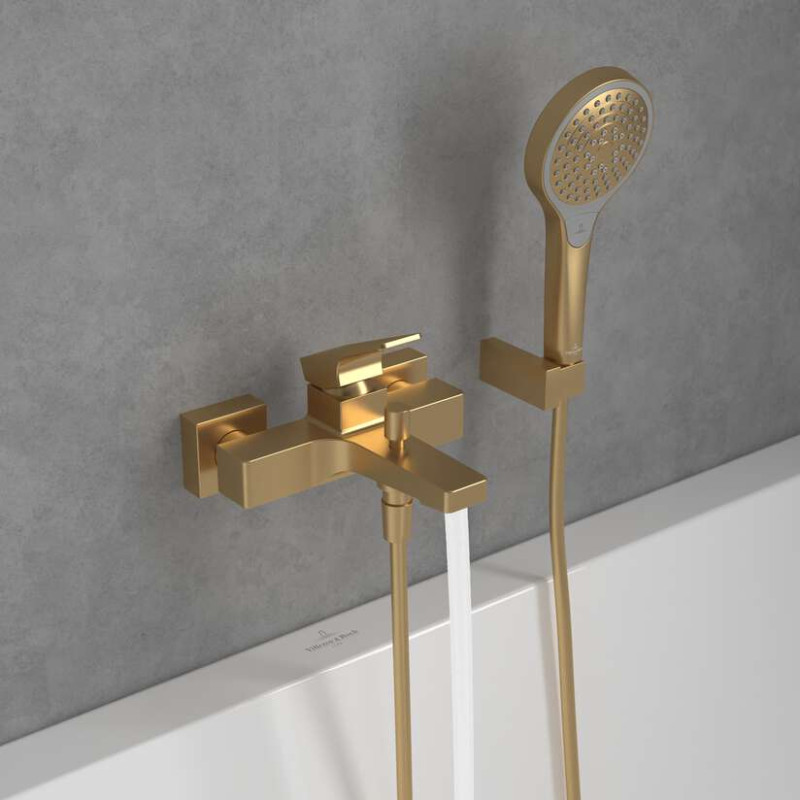 Villeroy&Boch Architectura Square bateria wannowa ścienna złoty szczotkowany TVT12500100076