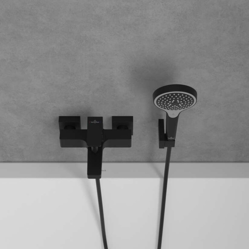 Villeroy&Boch Architectura Square bateria wannowa ścienna czarny matowy TVT125001000K5