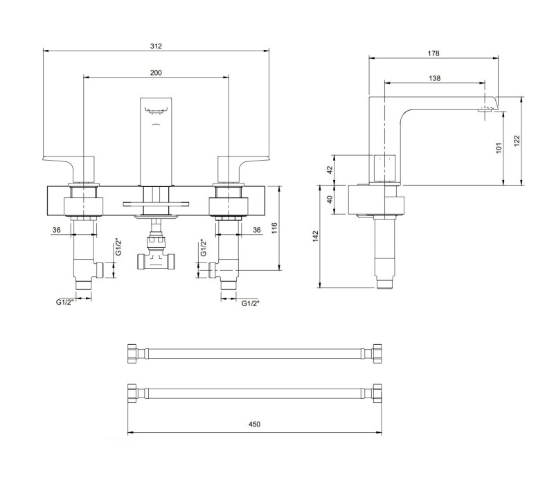 Villeroy&Boch Liberty bateria umywalkowa trzyotworowa chrom połysk TVW10700700061