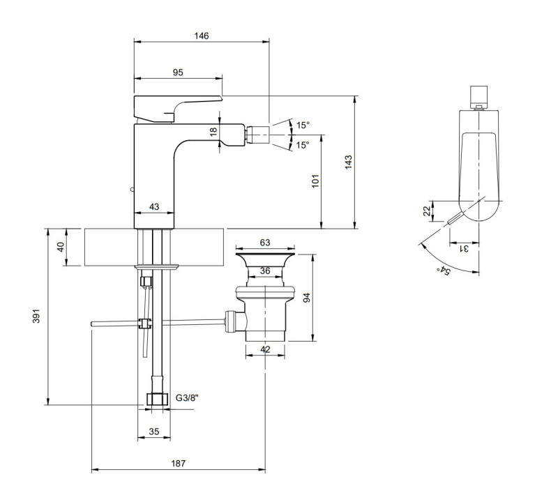 Villeroy&Boch Liberty bateria bidetowa z korkiem automatycznym chrom połysk TVB10700100061
