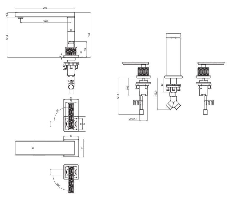 Villeroy&Boch Mettlach bateria umywalkowa trzyotworowa złoty szczotkowany TVW12600200076