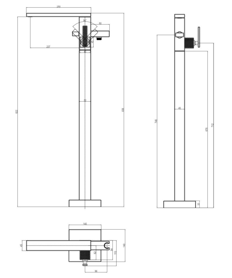 Villeroy&Boch Mettlach bateria wannowa wolnostojąca złoty szczotkowany TVT12600300076