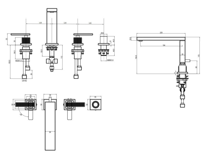 Villeroy&Boch Mettlach bateria wannowa czterootworowa złoty szczotkowany TVT12600200076