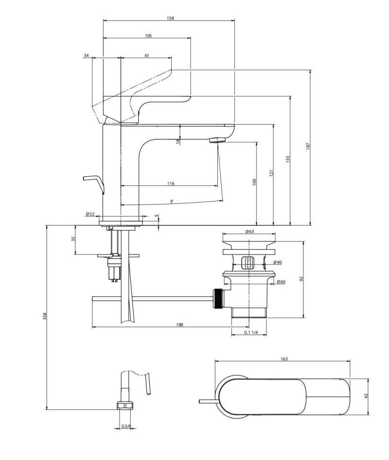 Villeroy&Boch O.Novo bateria umywalkowa z korkiem automatycznym chrom połysk TVW10400300061