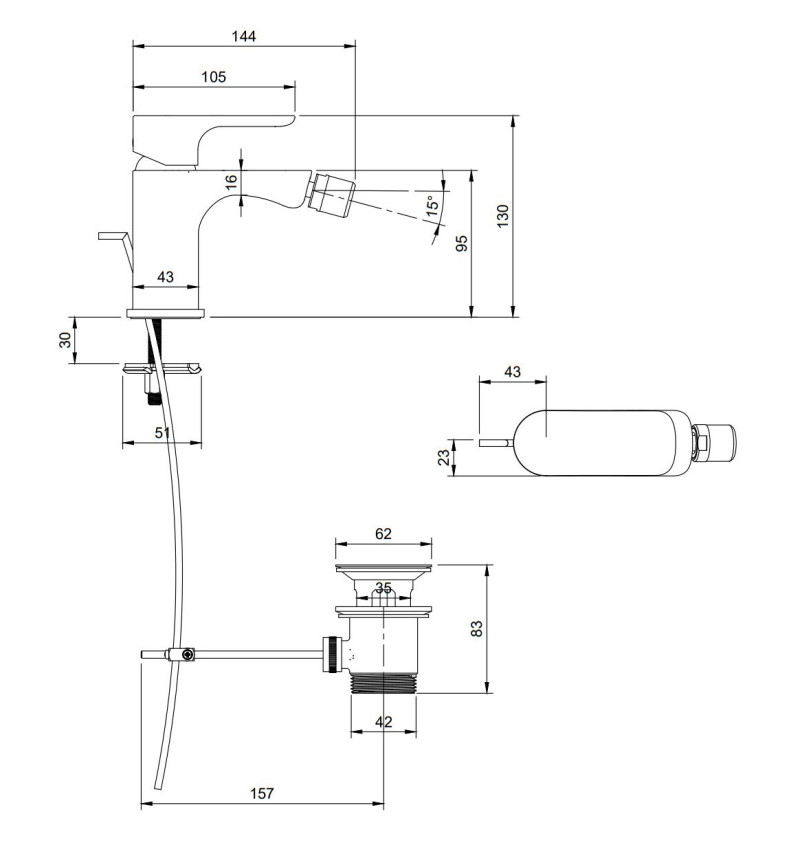 Villeroy&Boch O.Novo bateria bidetowa z korkiem automatycznym chrom połysk TVB10420111061