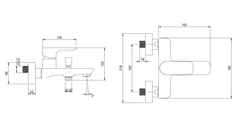 Villeroy&Boch O.Novo bateria wannowa ścienna chrom połysk TVT10400100061