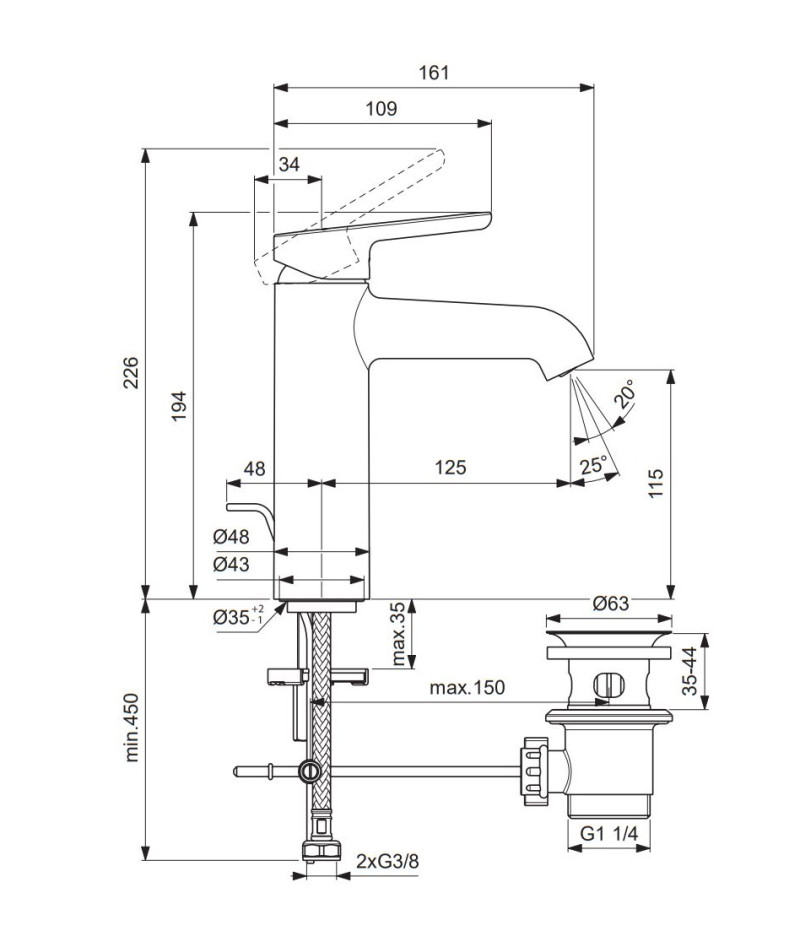 Villeroy&Boch Skyla bateria umywalkowa z korkiem automatycznym czarny mat TVW116005000K5