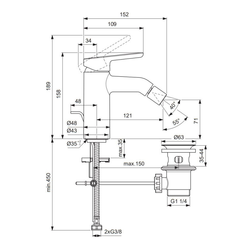 Villeroy&Boch Skyla bateria bidetowa z korkiem automatycznym czarny mat TVB116001000K5
