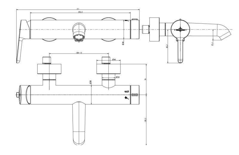 Villeroy&Boch Skyla bateria wannowa ścienna chrom połysk TVS11600300061