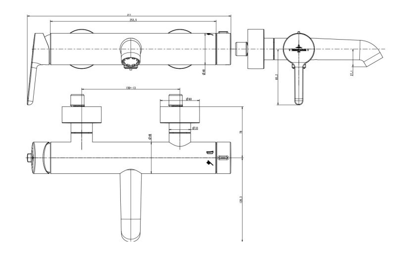 Villeroy&Boch Skyla bateria wannowa ścienna czarny mat TVS116003000K5