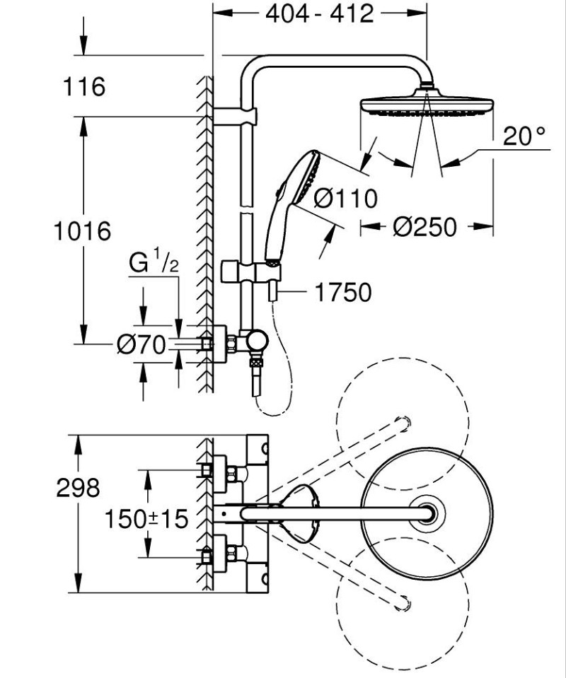 Grohe Tempesta 250 zestaw prysznicowy termostatyczny z deszczownicą czarny matowy 266702431