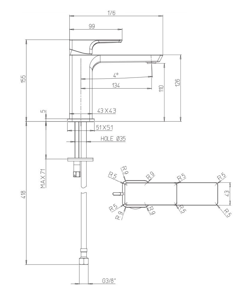 Villeroy&Boch Subway 3.0 bateria umywalkowa bez korka złoty szczotkowany TVW11200300076