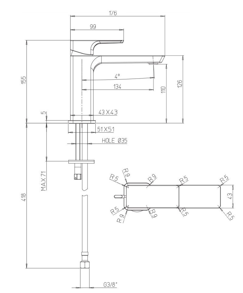 Villeroy&Boch Subway 3.0 bateria umywalkowa bez korka czarny matowy TVW112003000K5