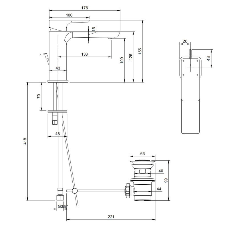 Villeroy&Boch Subway 3.0 bateria umywalkowa z korkiem automatycznym czarny matowy TVW112002000K5