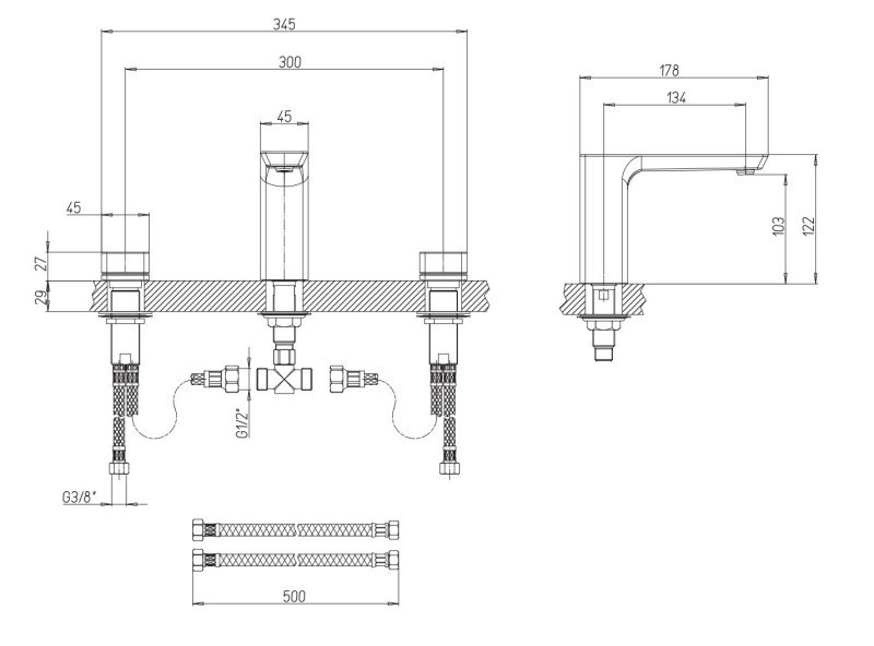 Villeroy&Boch Subway 3.0 bateria umywalkowa trzyotworowa złoty szczotkowany TVW11200500076