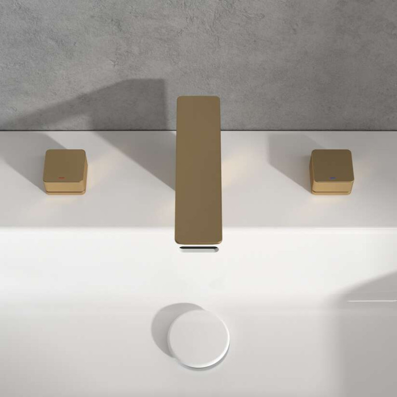 Villeroy&Boch Subway 3.0 bateria umywalkowa trzyotworowa złoty szczotkowany TVW11200500076