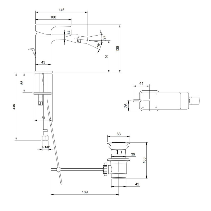 Villeroy&Boch Subway 3.0 bateria bidetowa z korkiem automatycznym chrom połysk TVB11200100061