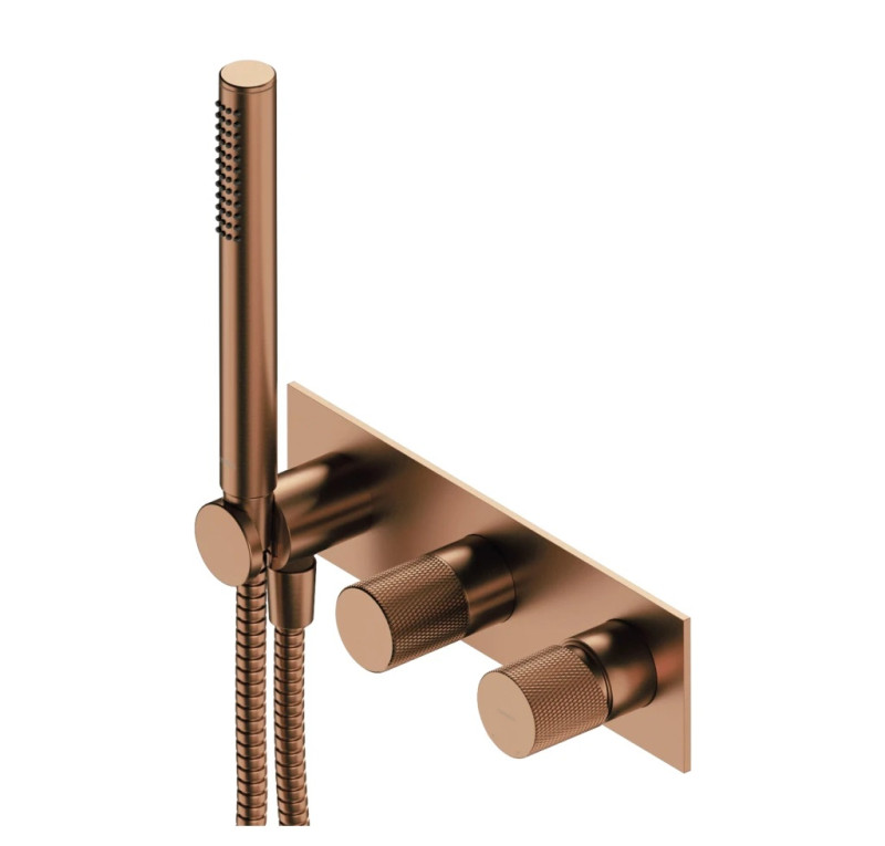 Omnires Contour bateria wannowo-prysznicowa podtynkowa z zestawem prysznicowym miedź szczotkowana CT8035-1CPB