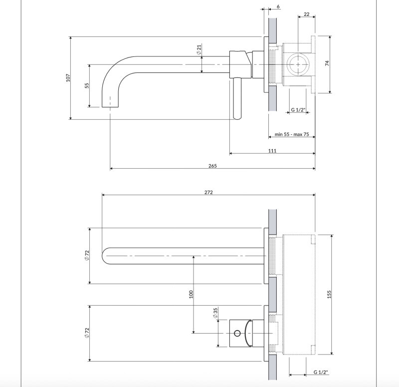 Omnires Y element zewnętrzny bateria umywalkowa podtynkowa 21,5 cm miedź szczotkowana cooper Y1215HLROCPB