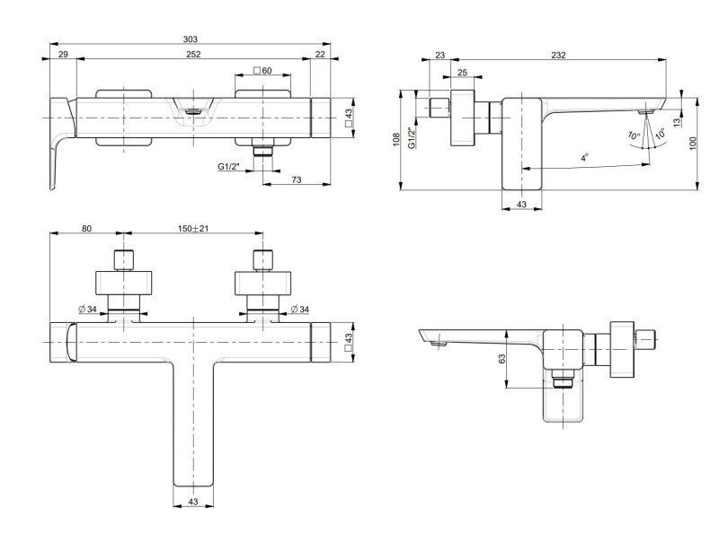 Villeroy&Boch Subway 3.0 bateria wannowa ścienna czarny matowy TVT112002000K5