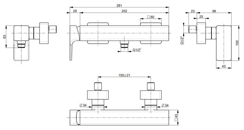 Villeroy&Boch Subway 3.0 bateria prysznicowa ścienna chrom połysk TVS11200100061