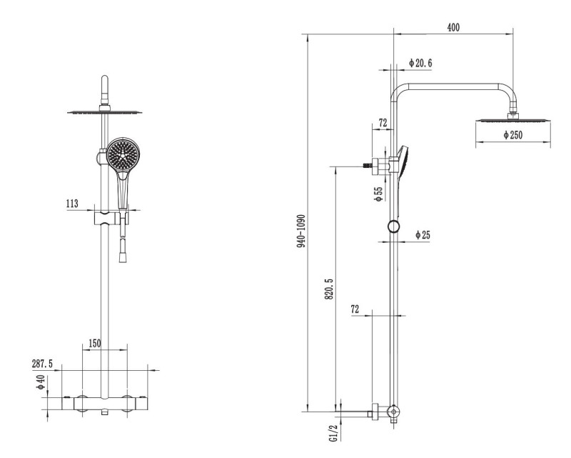 Villeroy&Boch Verve Showers termostatyczny zestaw prysznicowy z deszczownicą chrom połysk TVS10900500061