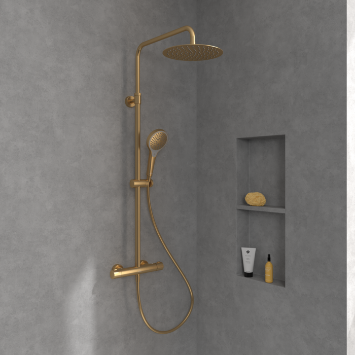 Villeroy&Boch Verve Showers termostatyczny zestaw prysznicowy z deszczownicą złoty szczotkowany TVS10900500076