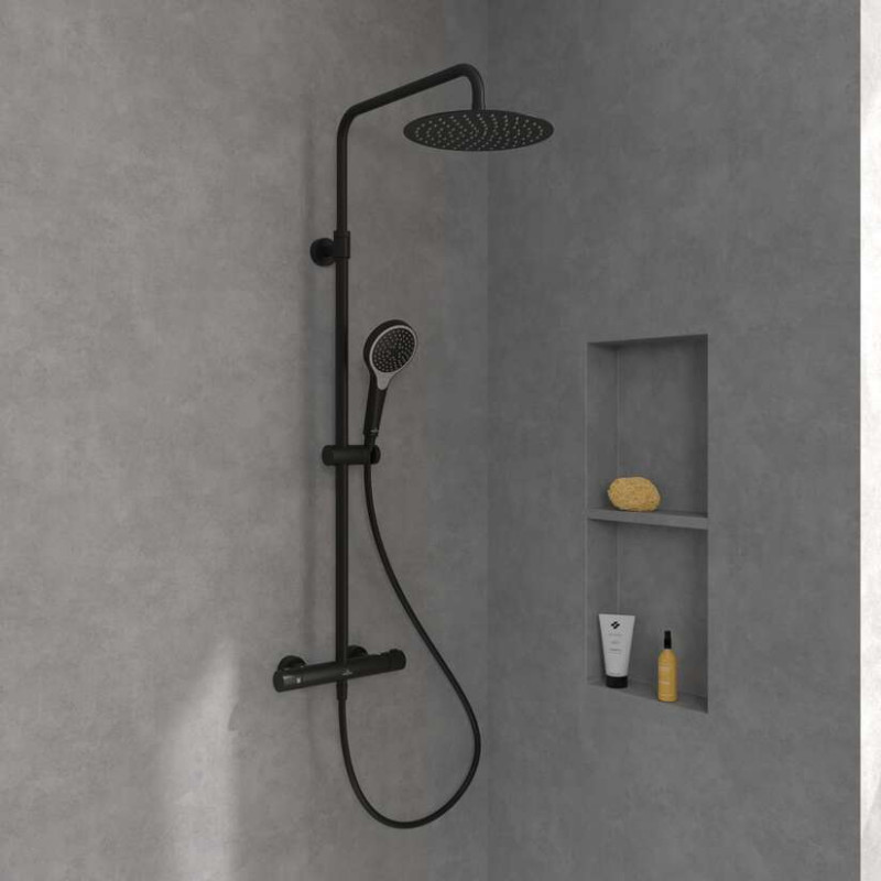 Villeroy&Boch Verve Showers termostatyczny zestaw prysznicowy z deszczownicą czarny matowy TVS109005000K5