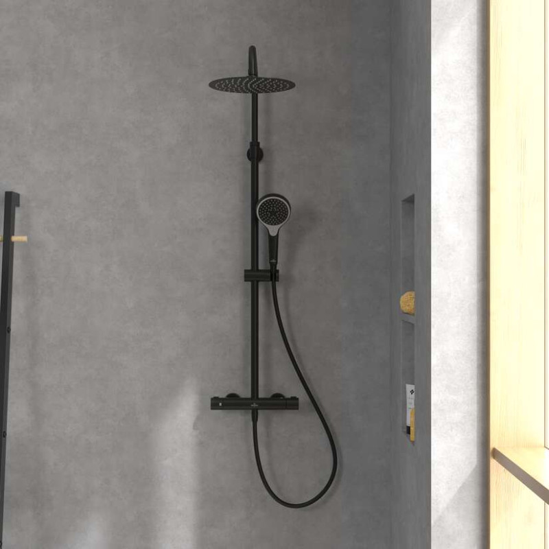 Villeroy&Boch Verve Showers termostatyczny zestaw prysznicowy z deszczownicą czarny matowy TVS109005000K5