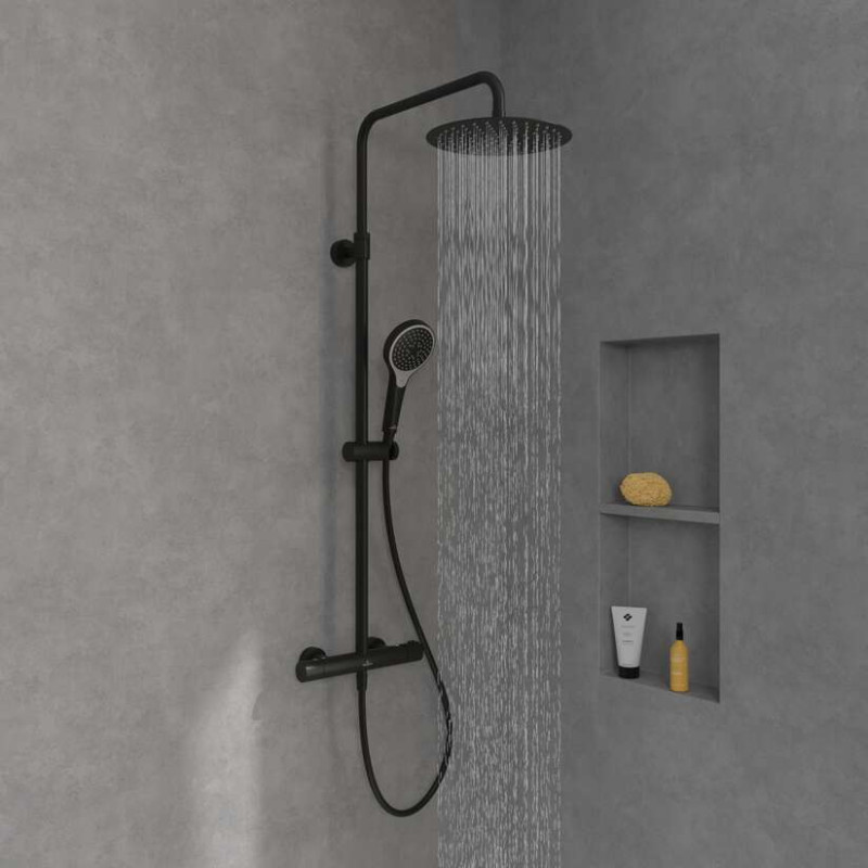 Villeroy&Boch Verve Showers termostatyczny zestaw prysznicowy z deszczownicą czarny matowy TVS109005000K5