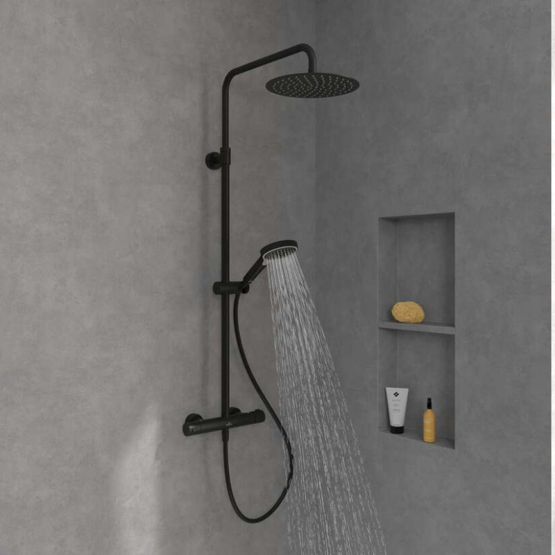 Villeroy&Boch Verve Showers termostatyczny zestaw prysznicowy z deszczownicą czarny matowy TVS109005000K5