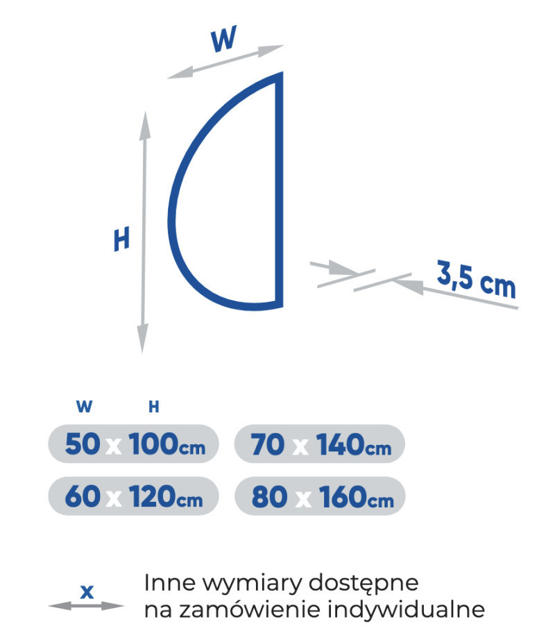 Kraft DEMI Lustro półokrągłe półkole 70x140 cm podświetlane ambiente barwa ciepła 3000K LED COB 15.47.23.70x140